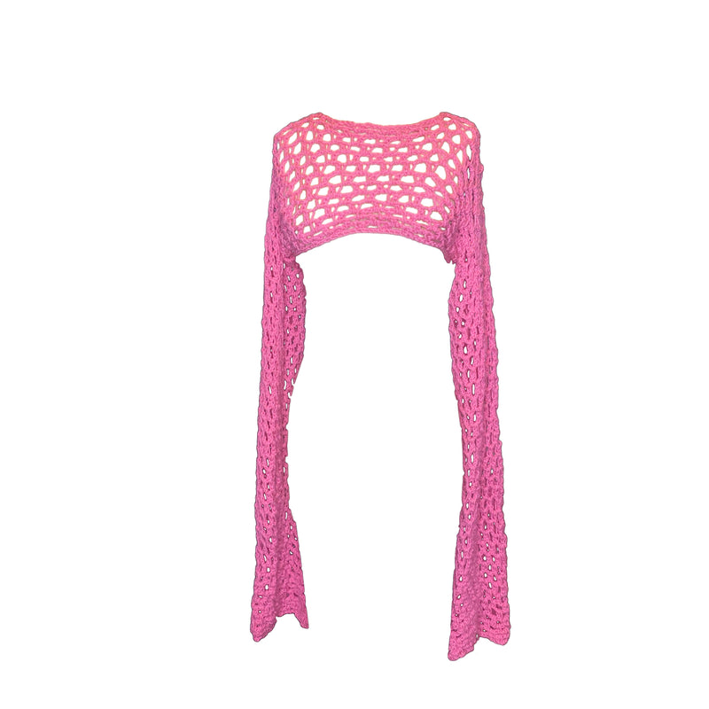 Long Sleeve Mesh Crochet Shrug