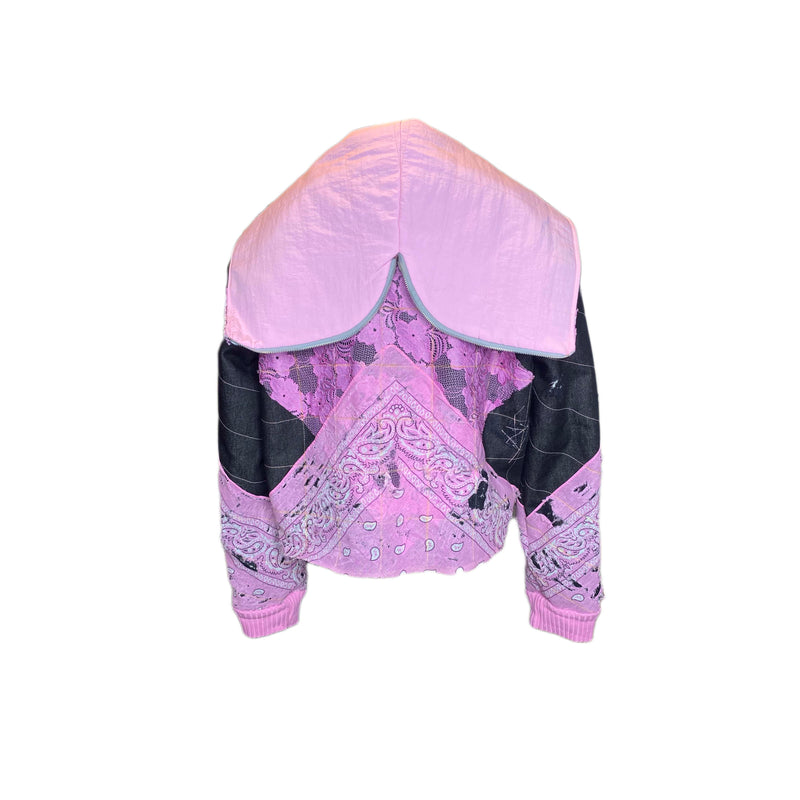 Hooded Varsity Jacket Pink 001- Medium