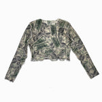 Money Long Sleeve Mesh Crop Top